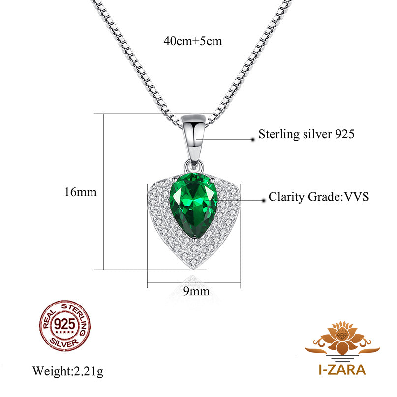 Women's Classic Rhodium Plated Pear Heart Emerald Gemstone Necklace