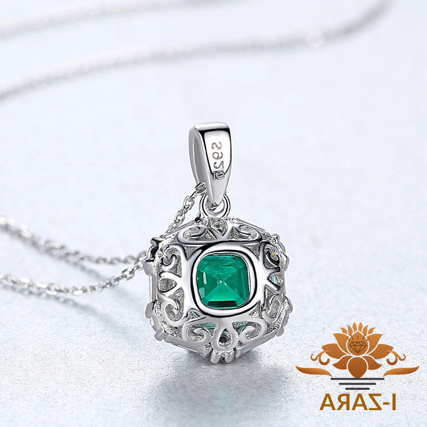 Emerald Gemstone With Diamond Accents Pendant Necklace for Women's