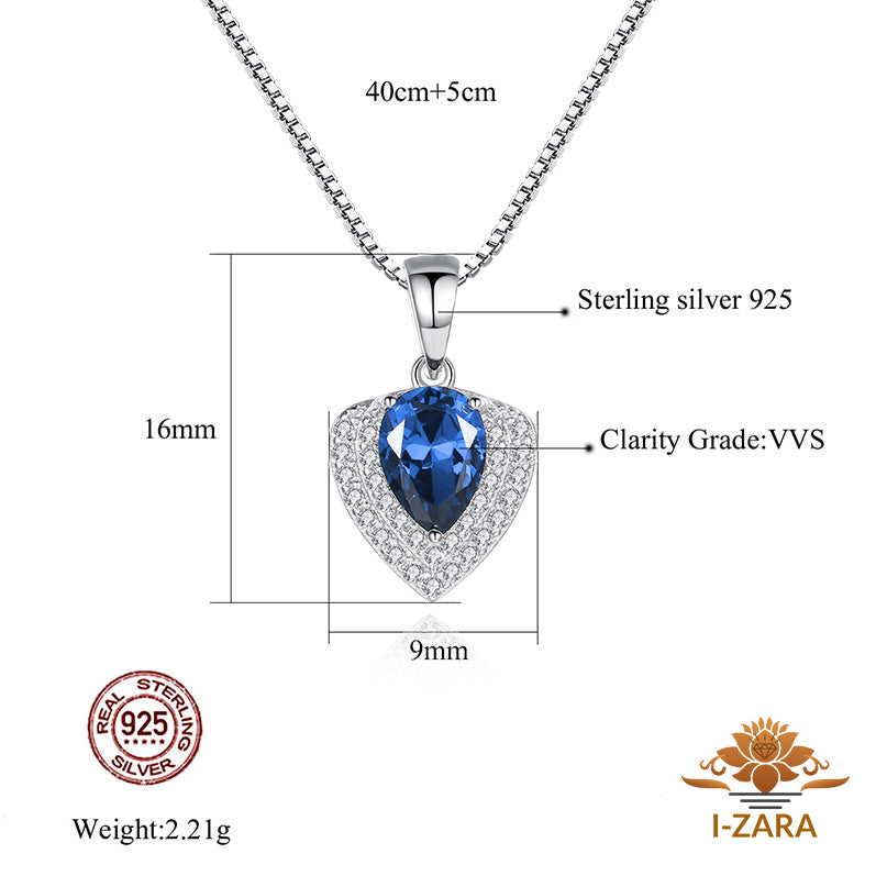 Rhodium Plated Pear Heart Sapphire Gemstone Necklace for Women's 2021
