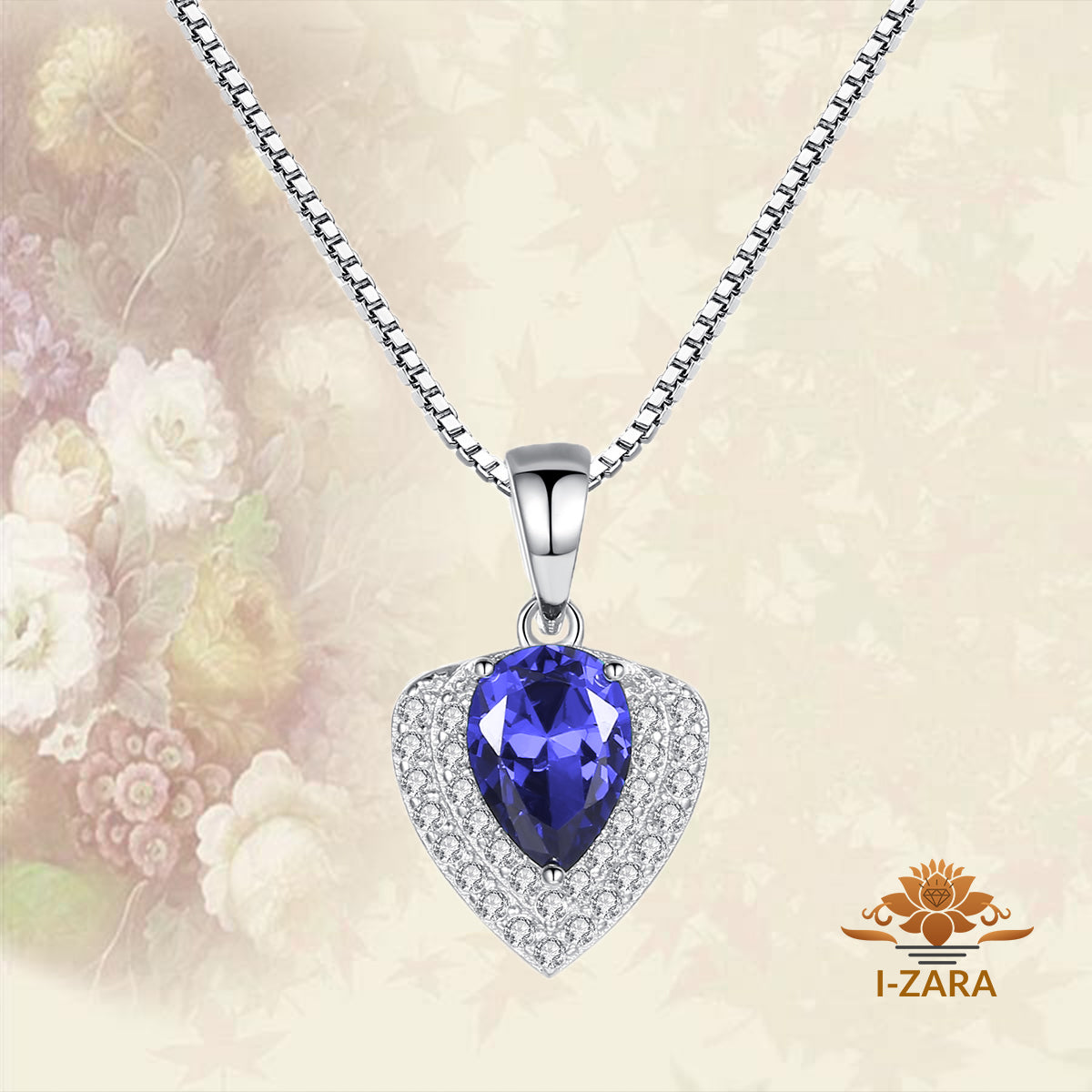 Rhodium Plated Pear Heart Sapphire Gemstone Necklace for Women's 2021