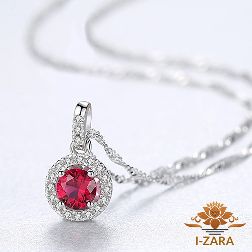 Women's Great Quality Rhodium Plated Round-cut Ruby Gemstone Necklace