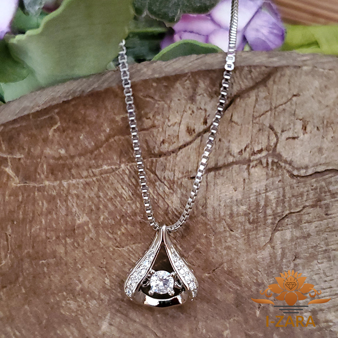 925 Sterling Silver Water Drop Cz Diamond Heart Girls Pendant Necklace