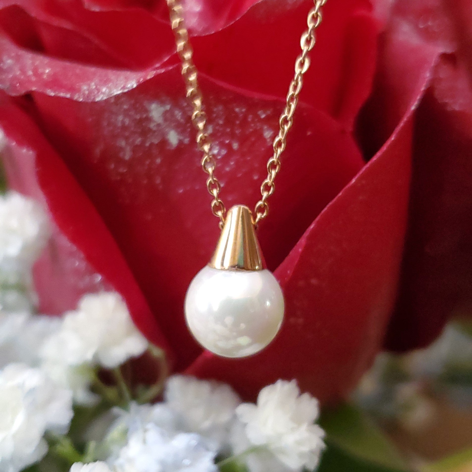 Women's Unique Stainless Steel Rose Gold Pearl Pendant Necklace