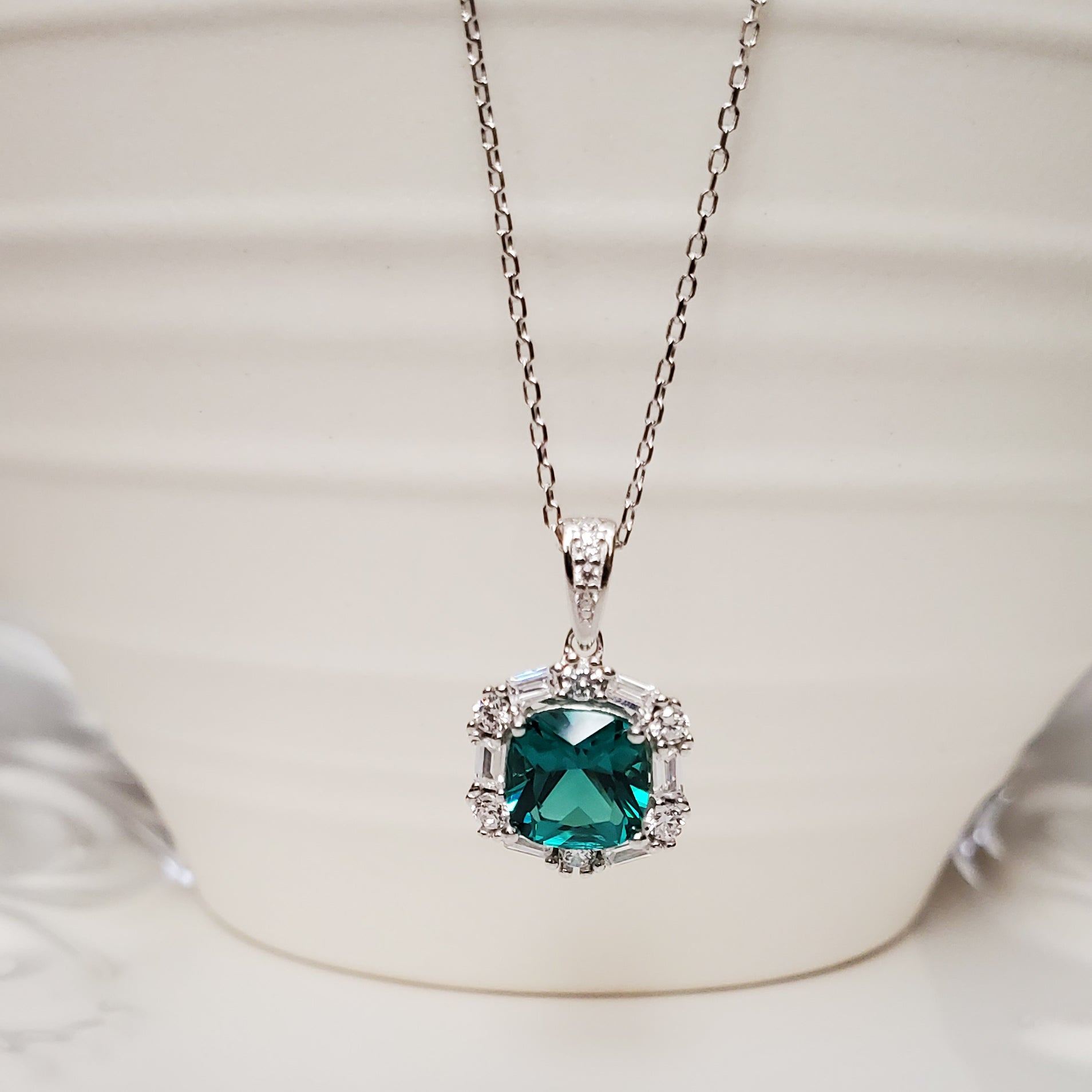 Emerald Gemstone With Diamond Accents Pendant Necklace for Women's