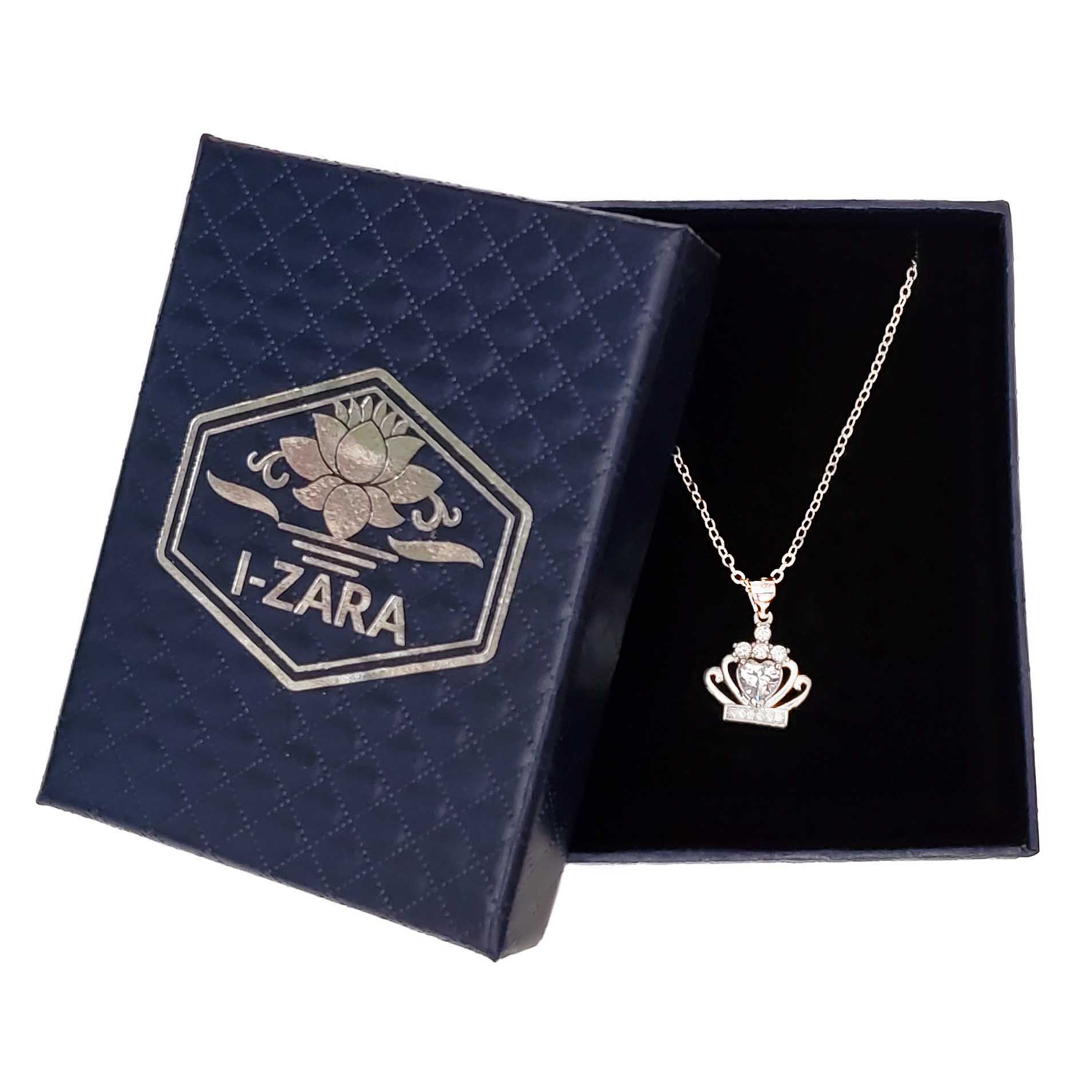 Women's White Gold Plated 925 Sterling Silver Crown Pendant Necklace