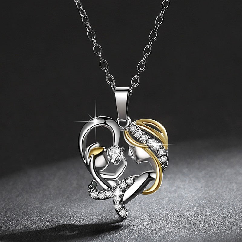 Classic High Quality Mother and Child Loving Unique Heart Necklace