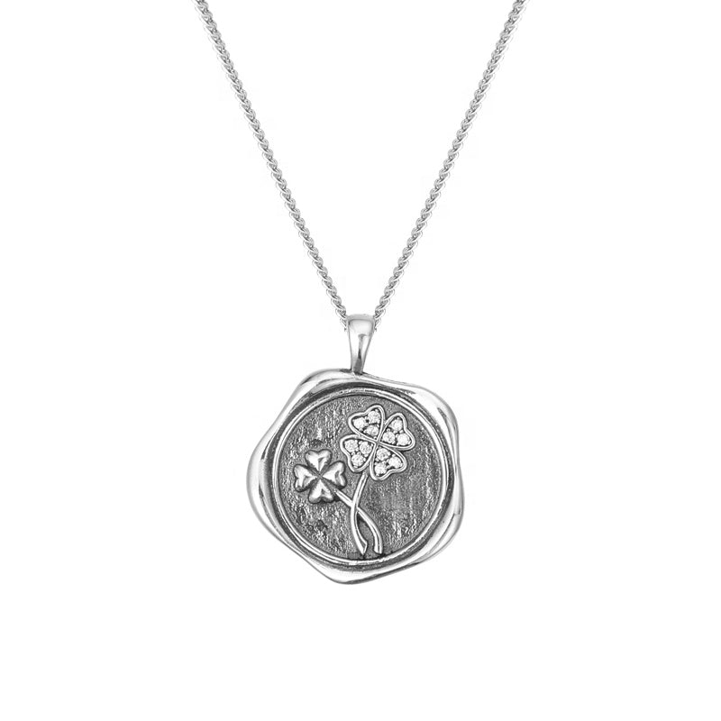 Four Leaf Clover Coin Pendant Necklace