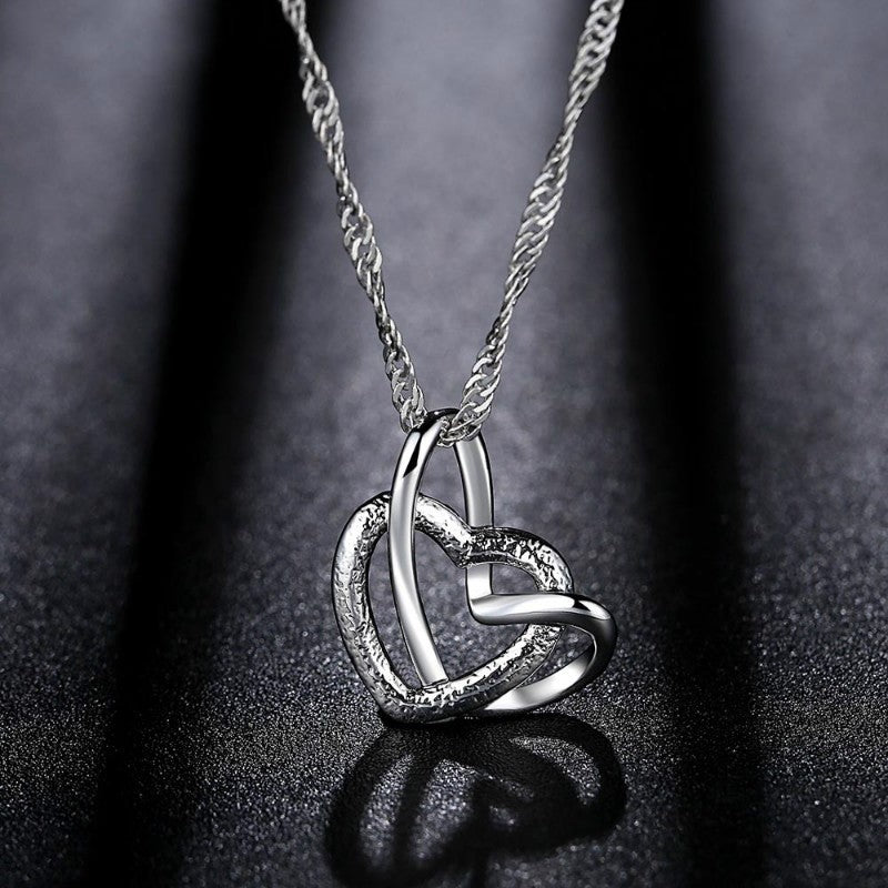 Women's Classic Great Quality 18K White Gold Double Heart Pendant