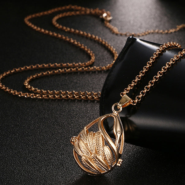 Women's Swan Essential Oil Diffuser Shaped Necklace With Lava Stones