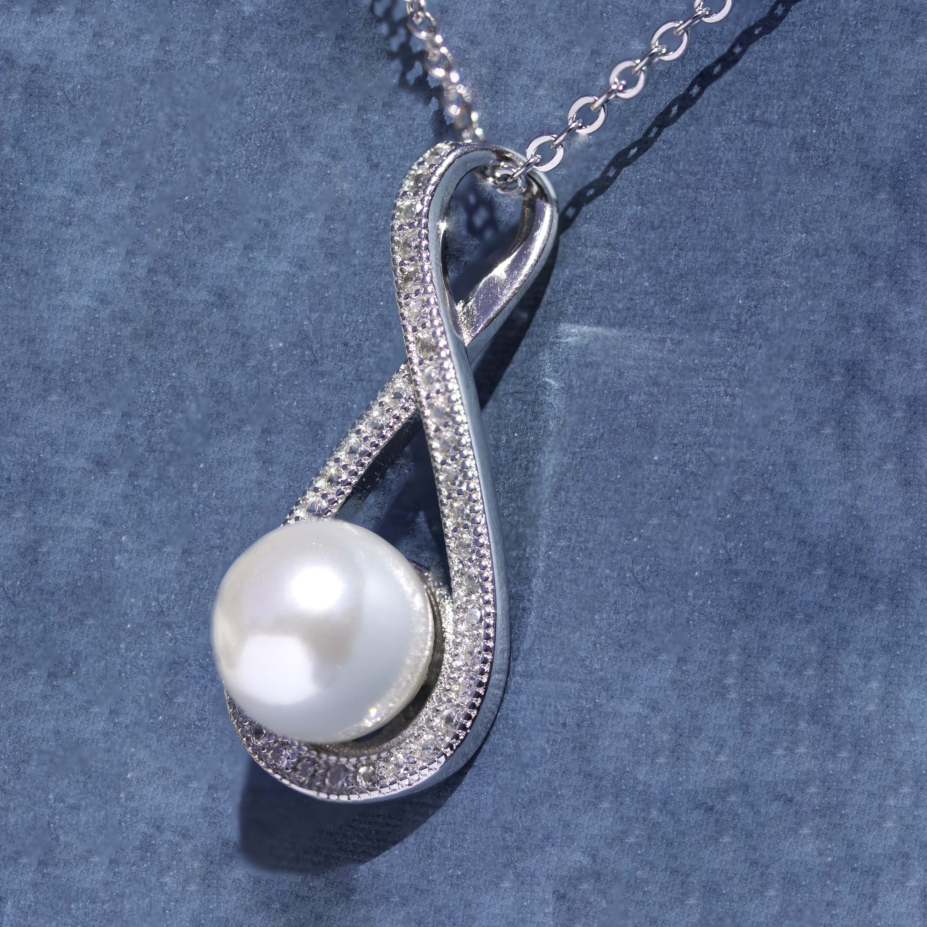 Girls Great Quality 925 Sterling Silver Infinity Unique Pearl Necklace