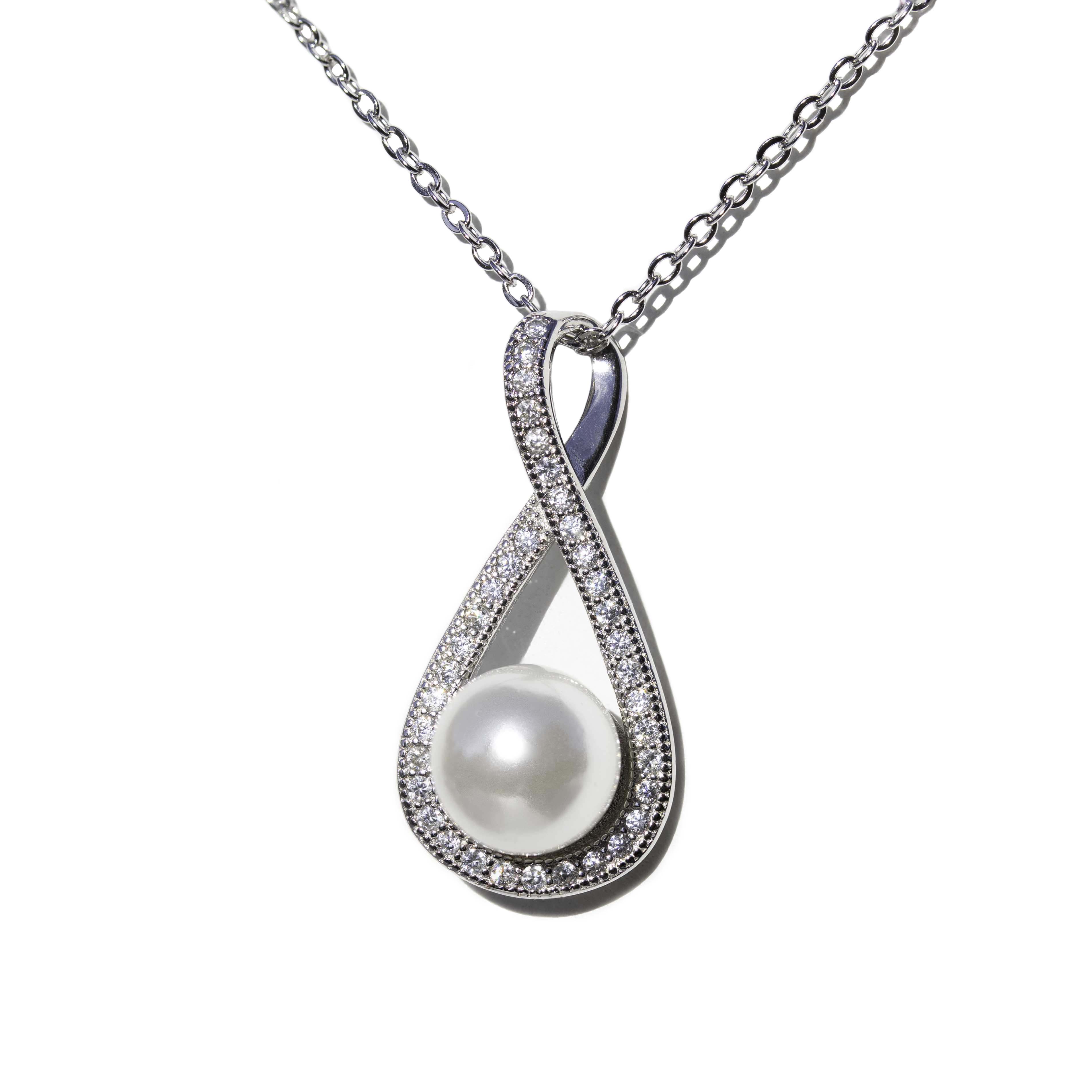 Girls Great Quality 925 Sterling Silver Infinity Unique Pearl Necklace