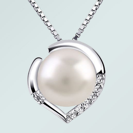 Rhodium Plated 925 Sterling Silver Freshwater Pearl Heart Pendant