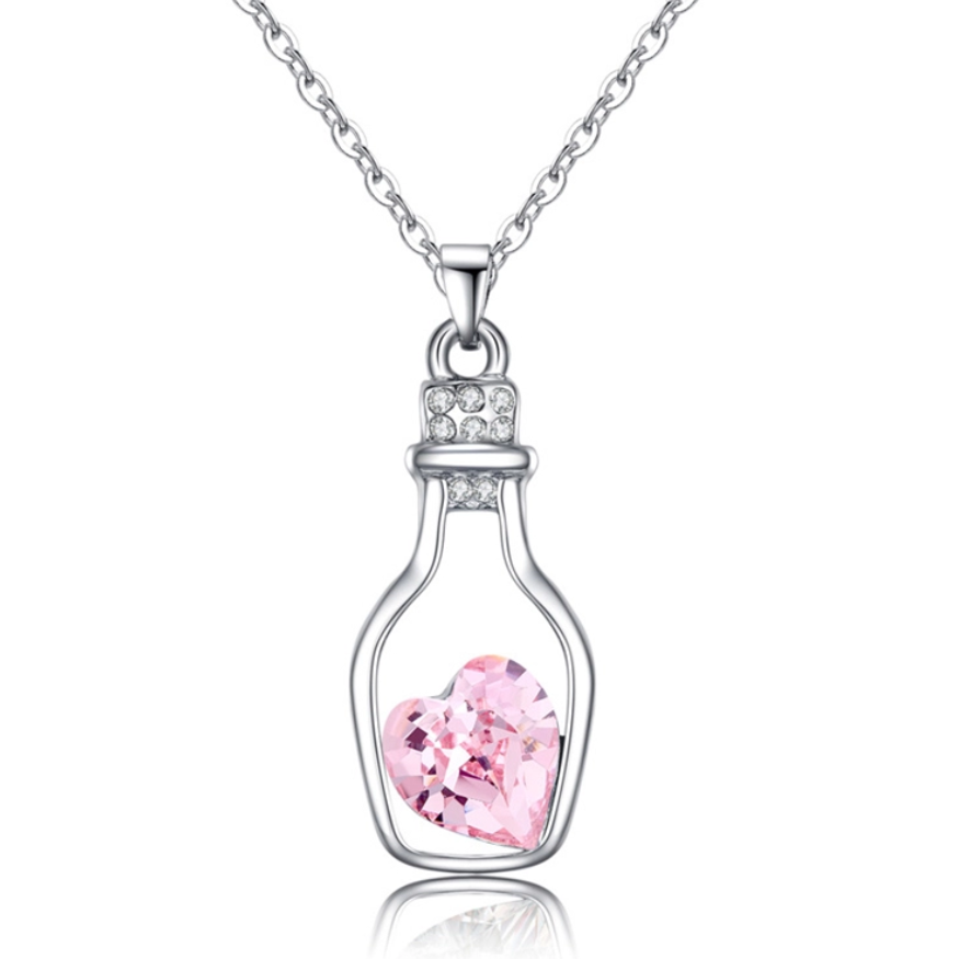 Women Drift Bottle Crystal Heart Link Chain Pendant Necklace 2021