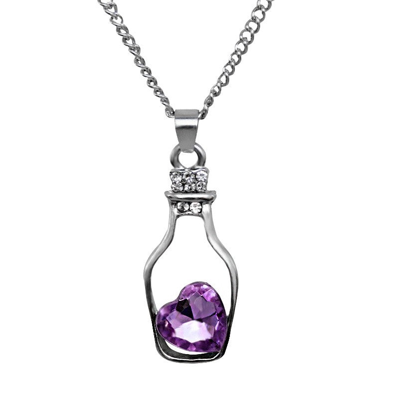 Women Drift Bottle Crystal Heart Link Chain Pendant Necklace 2021