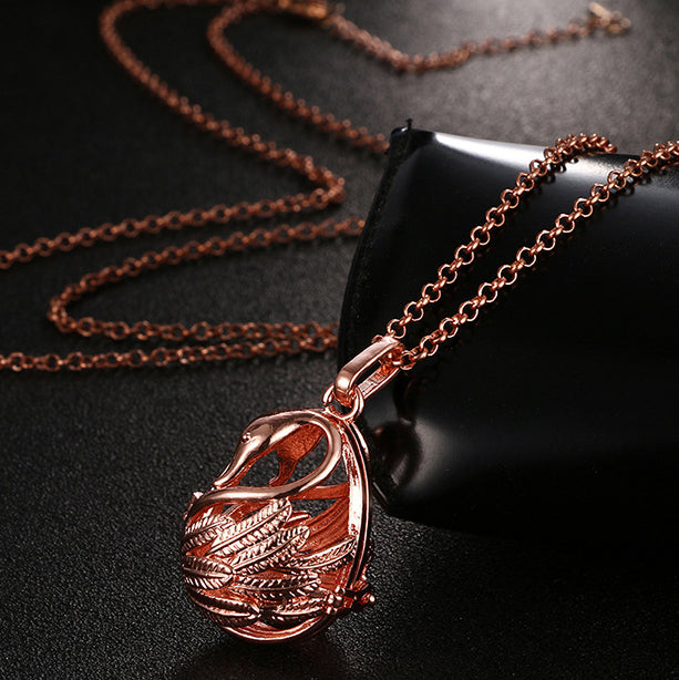 Women's Swan Essential Oil Diffuser Shaped Necklace With Lava Stones