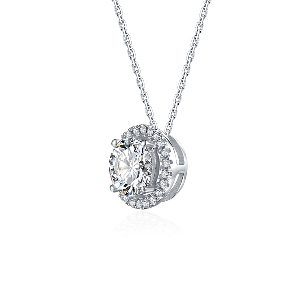1ct Moissanite Diamond Halo Pendant Necklace