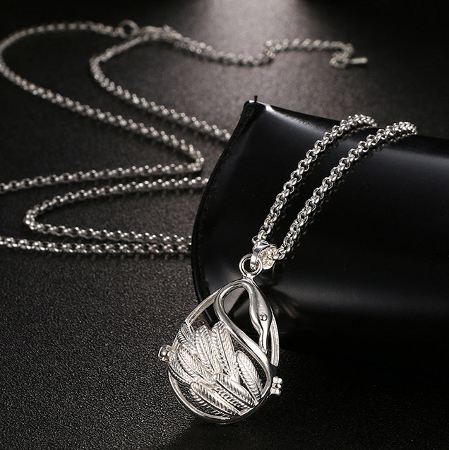 Women's Swan Essential Oil Diffuser Shaped Necklace With Lava Stones