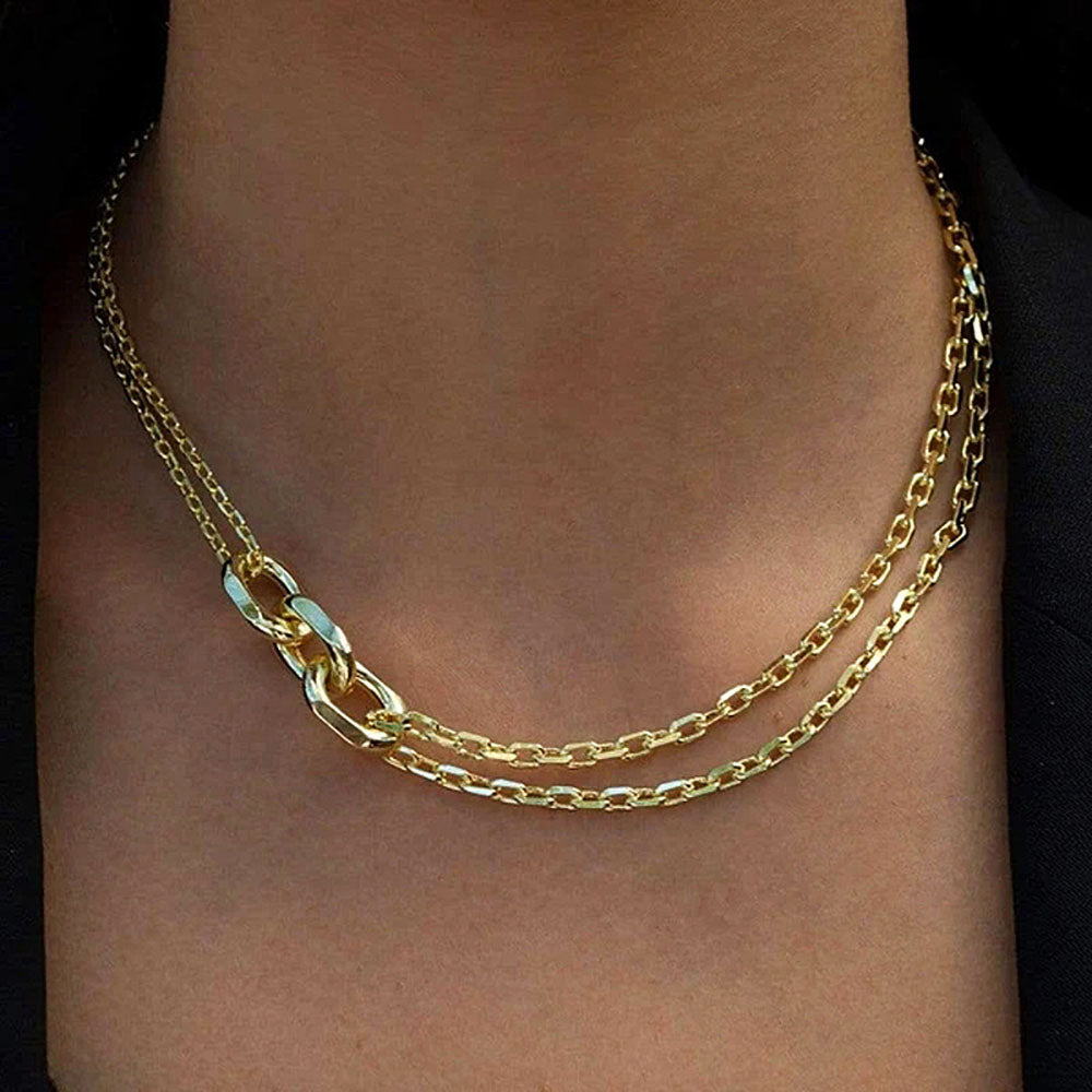 Link Chain Necklace Gold | Tri-Circle Double Layer Link Chain | I-ZARA