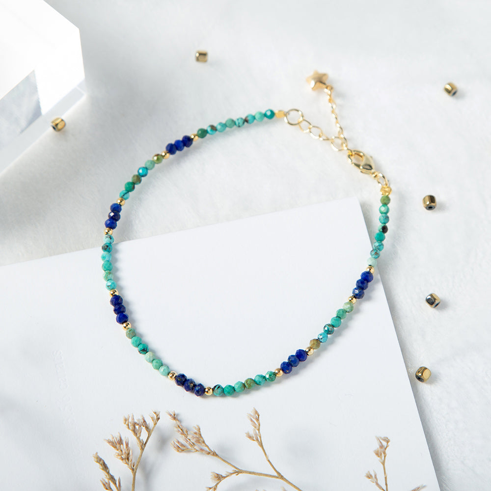 Muti-faceted Turquoise and Lapis Natural Stone Bracelet