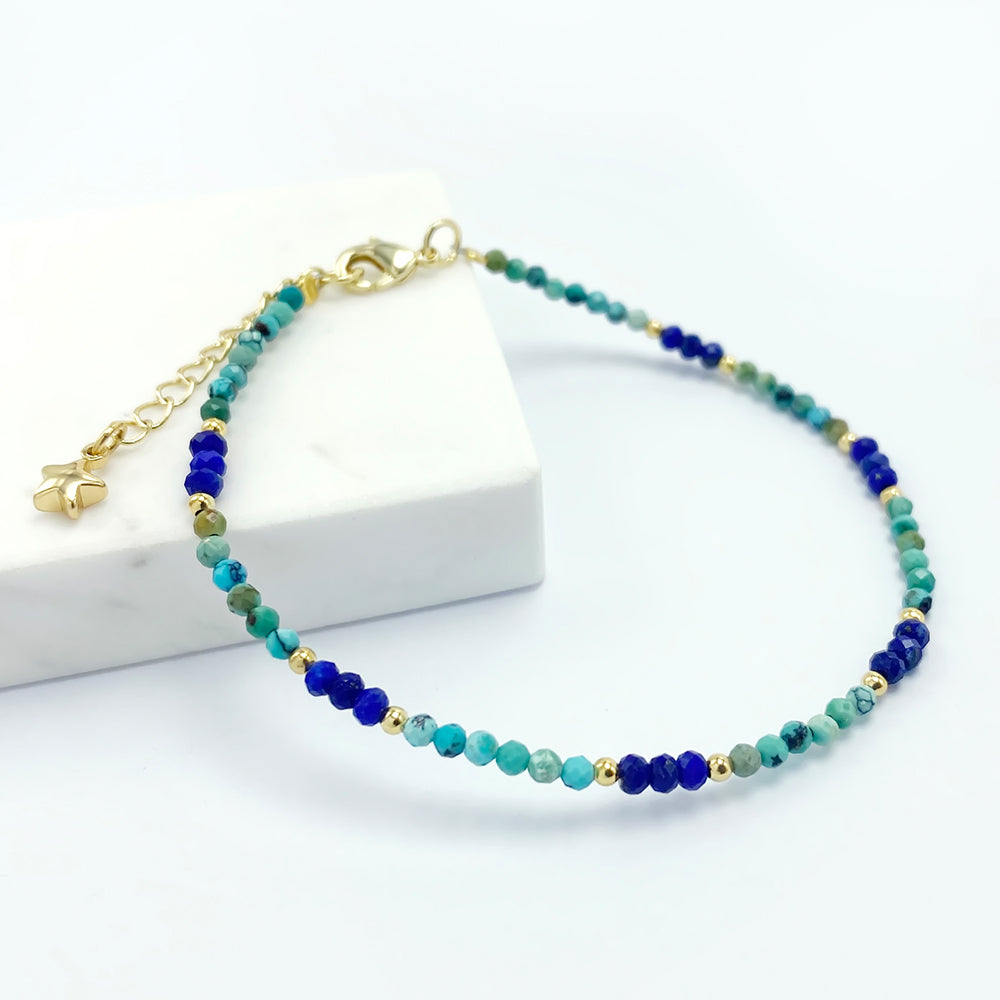 Muti-faceted Turquoise and Lapis Natural Stone Bracelet