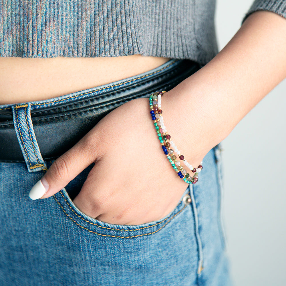 Muti-faceted Turquoise and Lapis Natural Stone Bracelet