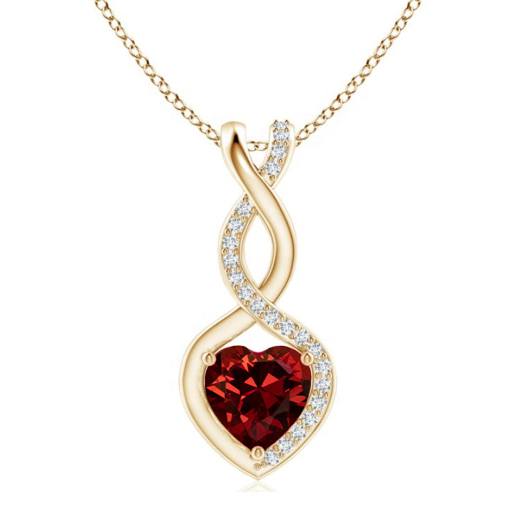 Women's Classic Orange-red Infinity Heart Pendant With Diamonds