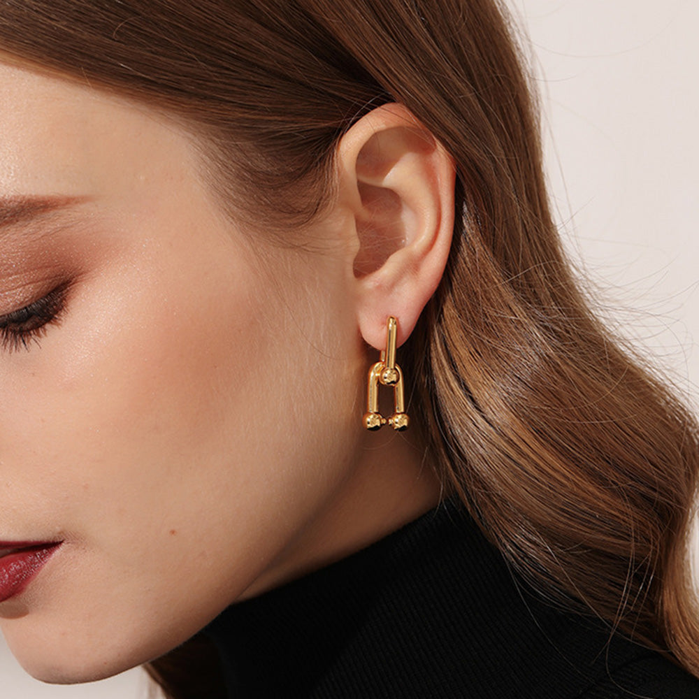 Chain Link Earrings Gold; U-shaped Hoop Earrings