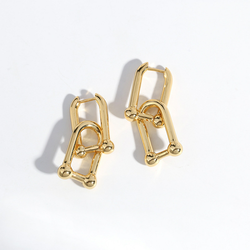 Chain Link Earrings Gold; U-shaped Hoop Earrings