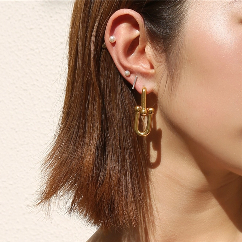 Chain Link Earrings Gold; U-shaped Hoop Earrings