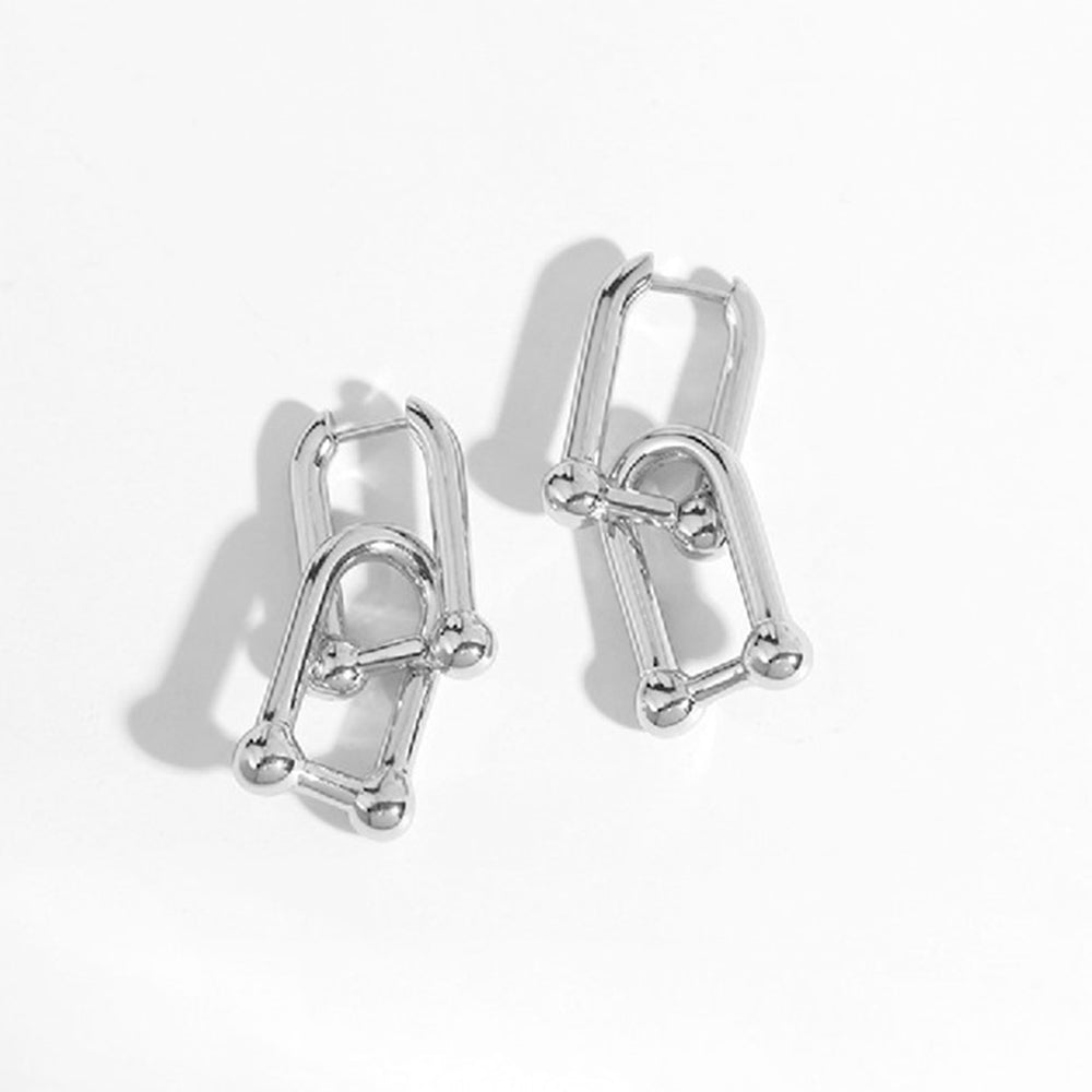 U Shape Chain Link Earrings Silver