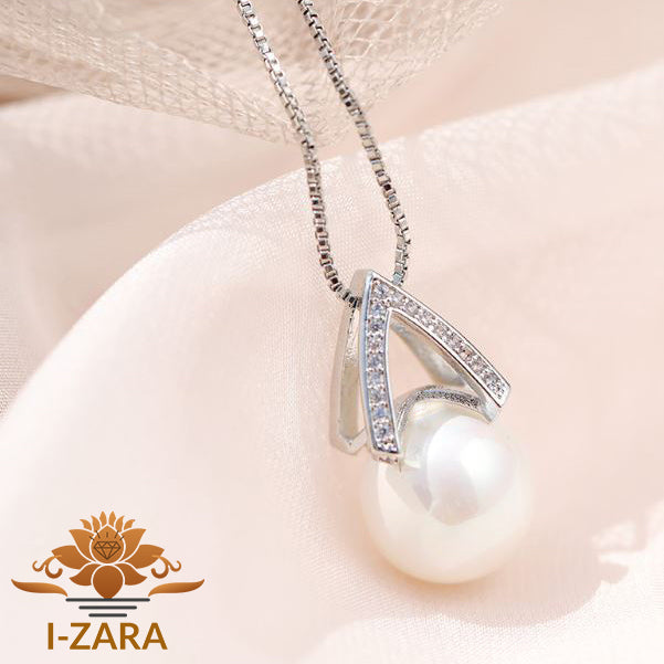 Platinum Plated 925 Sterling Silver Pyramid Shaped White Pearl Pendant