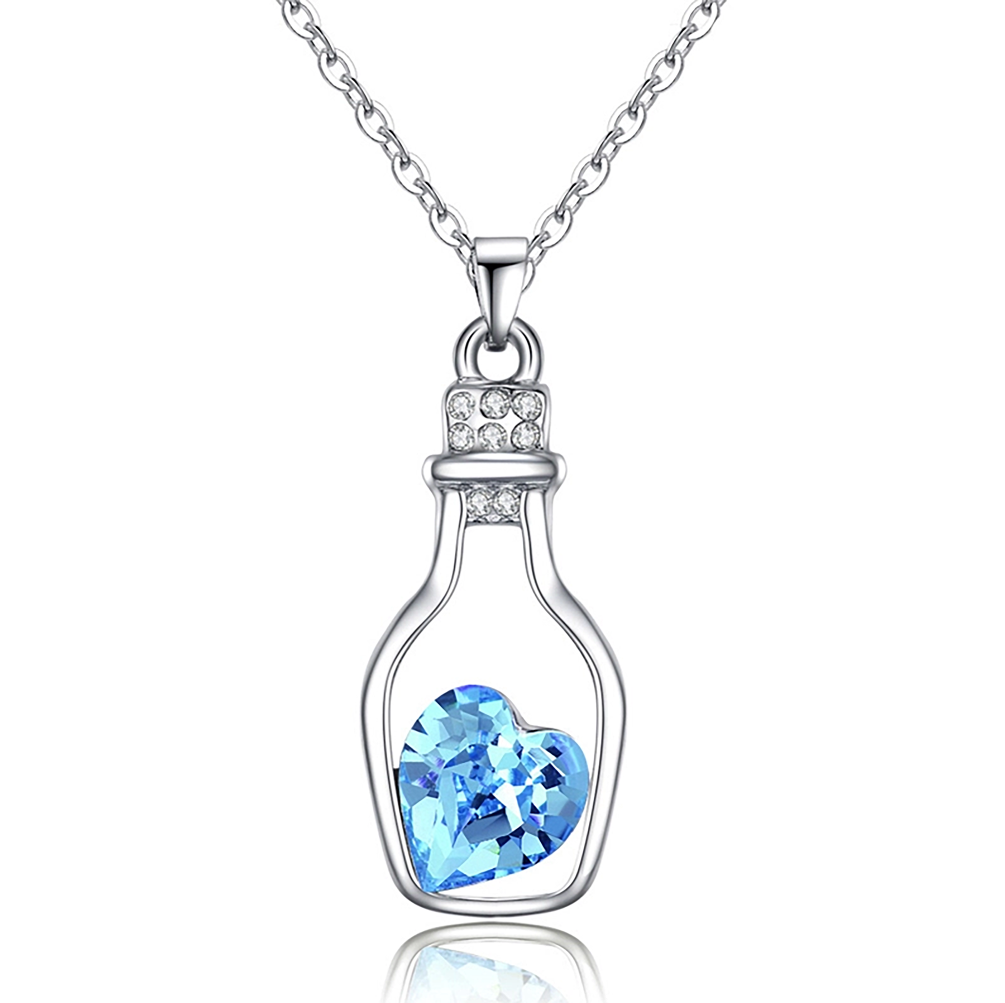 Women Drift Bottle Crystal Heart Link Chain Pendant Necklace 2021