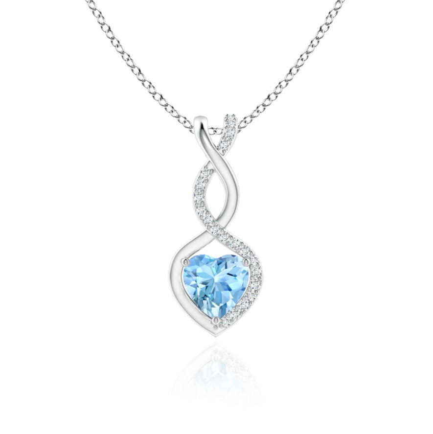 Aquamarine Infinity Heart Pendant With Diamonds for Beautiful Girls