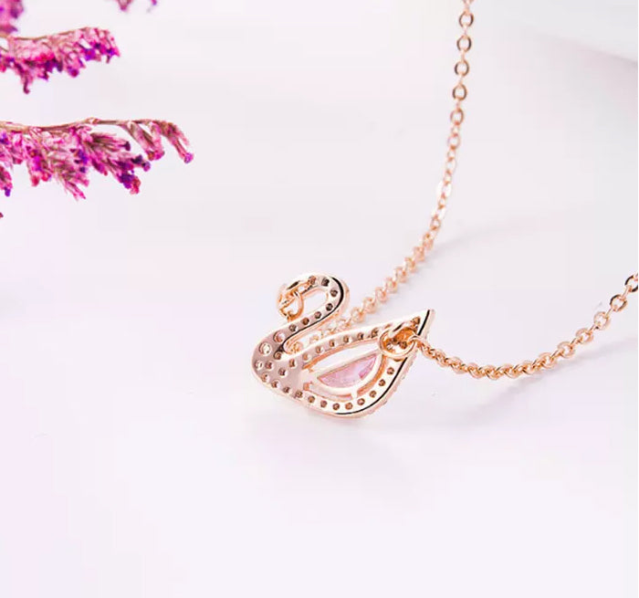 18k Rose Gold Swarovski Swan Pendant Necklace Online