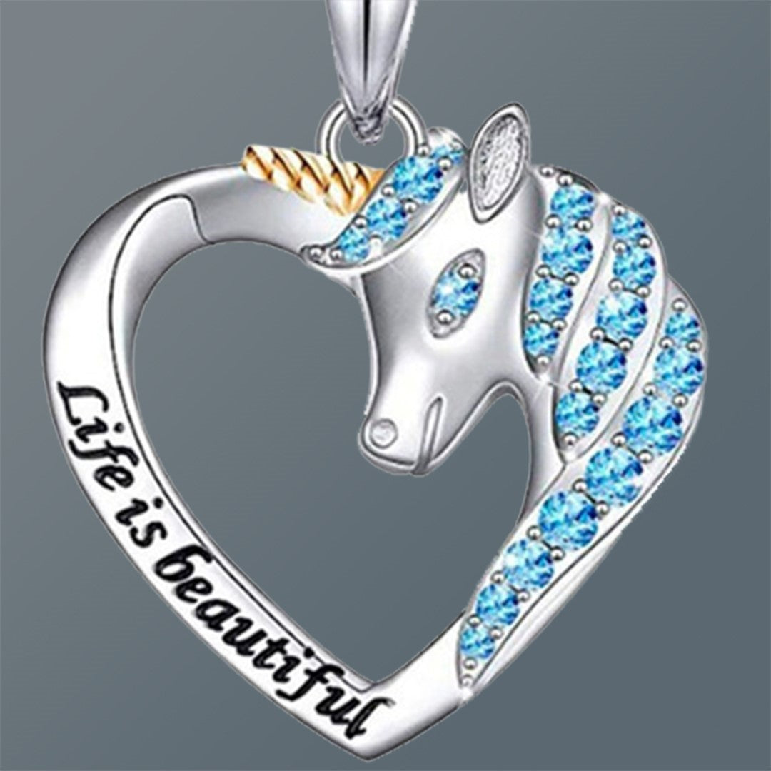 Cubic Zirconia Life Is Beautiful Unicorn Heart Hypoallergenic Necklace