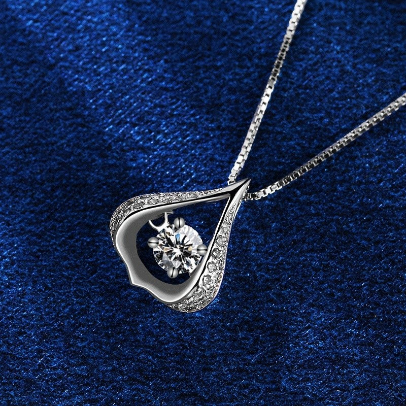 925 Sterling Silver Water Drop Cz Diamond Heart Girls Pendant Necklace