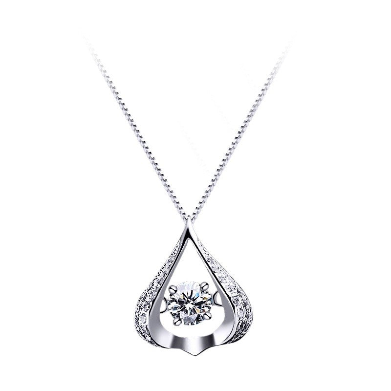 925 Sterling Silver Water Drop Cz Diamond Heart Girls Pendant Necklace