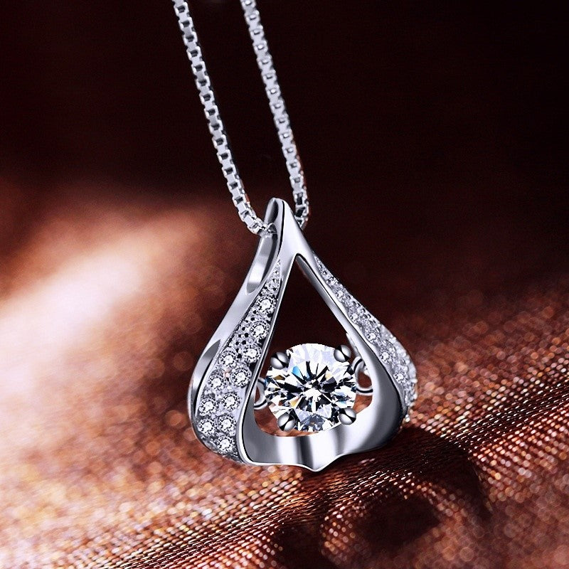 925 Sterling Silver Water Drop Cz Diamond Heart Girls Pendant Necklace